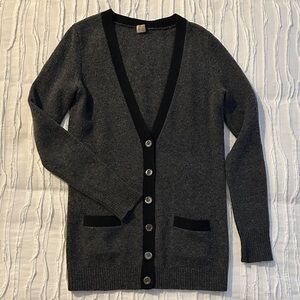 J. Crew Lambswool Gray Cardigan with Black Trim from Holiday 09 Collection-Small